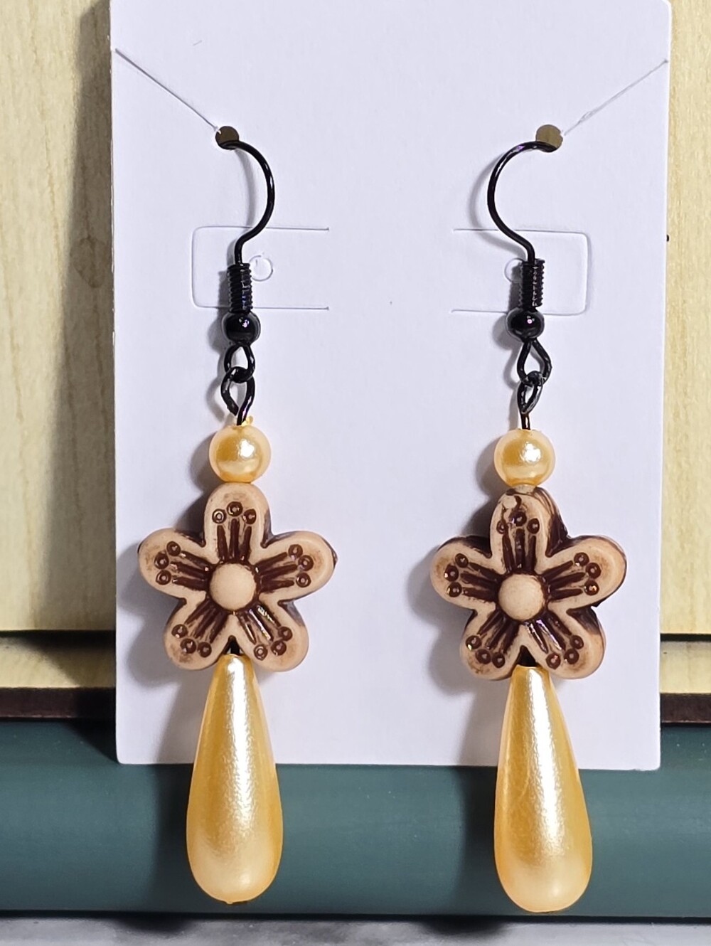 Glass Peach Yellow Beaded Flower Drop Earrings - Feminine Floral Jewelry